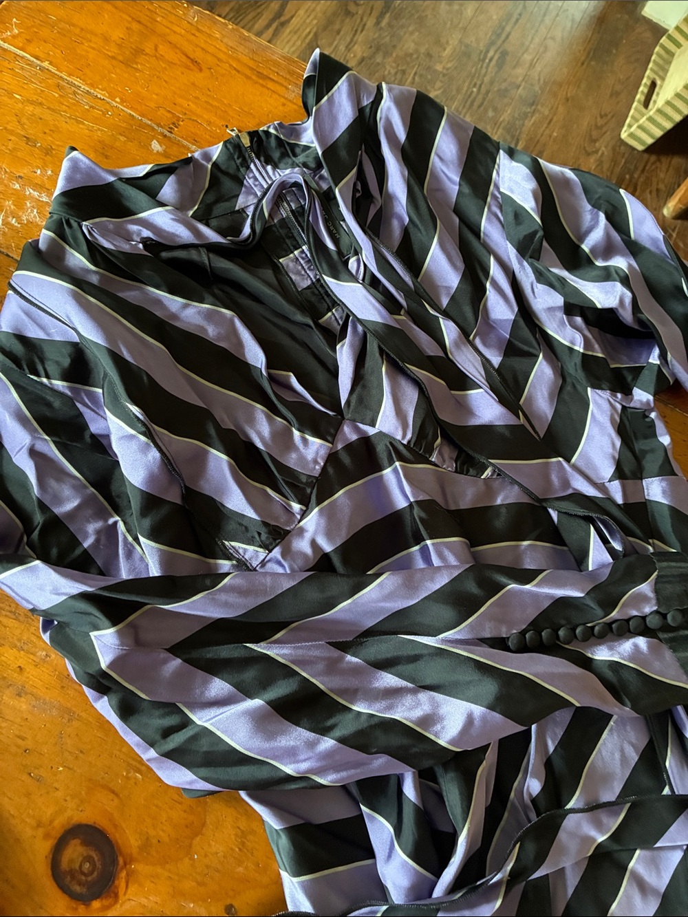 Purple and Black Striped Long-Sleeve Midi Dress - Picture 3 of 4